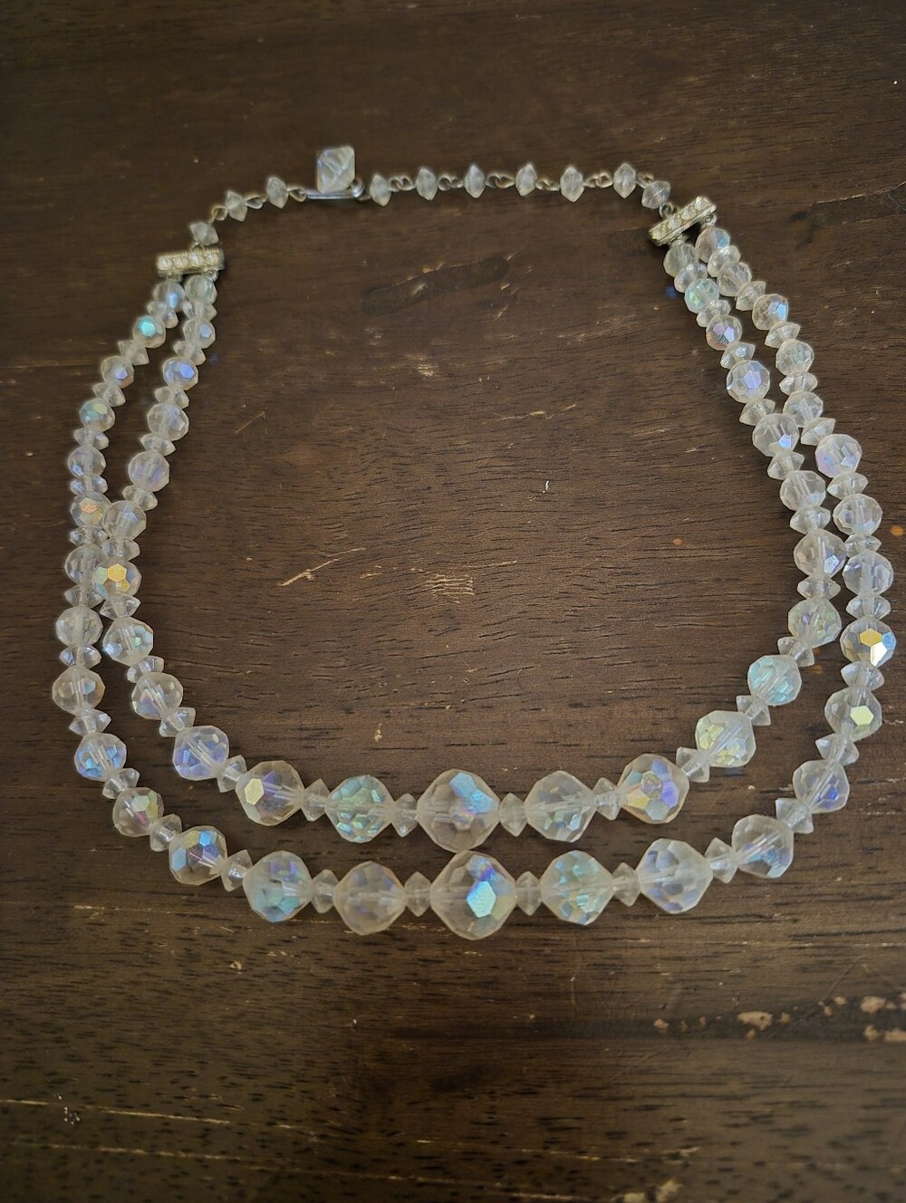 Aurora Crystal Bead Double-Strand Necklace - Clear Iridescent
